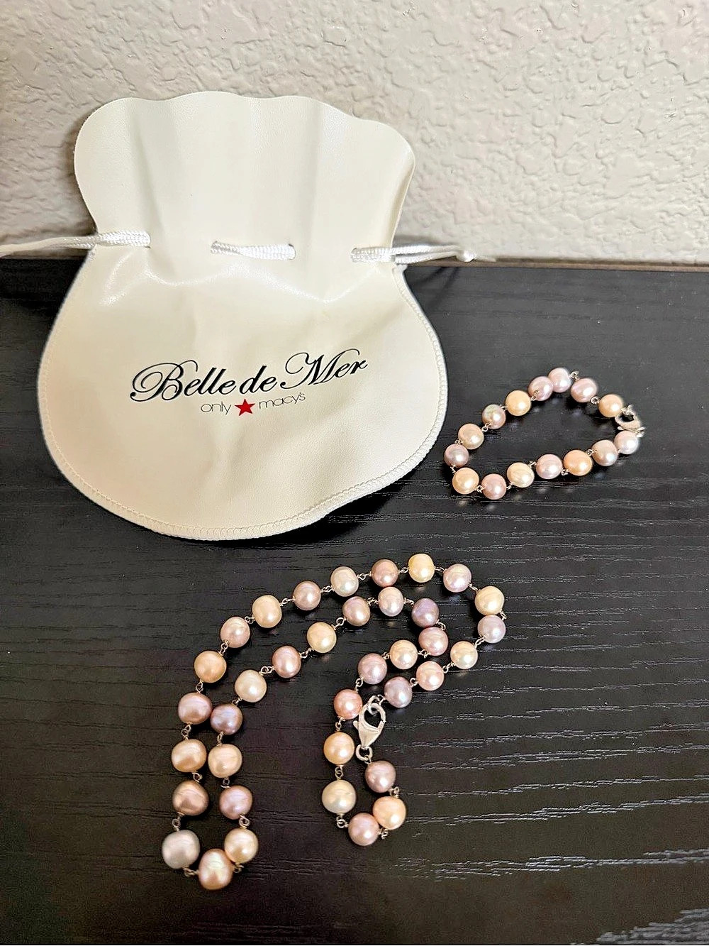 Belle de Mer Pearl Necklace & Bracelet Set in Pink & Cream